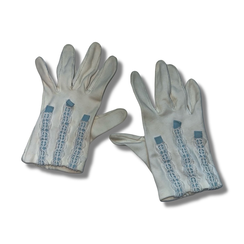 Vtg 50s-60s White & Blue Gloves